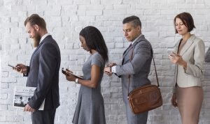 Business People Using Device Rush Hour Concept