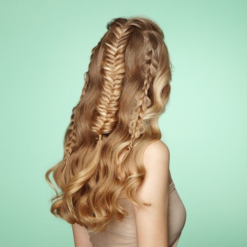 Blonde girl with long and shiny curly hair