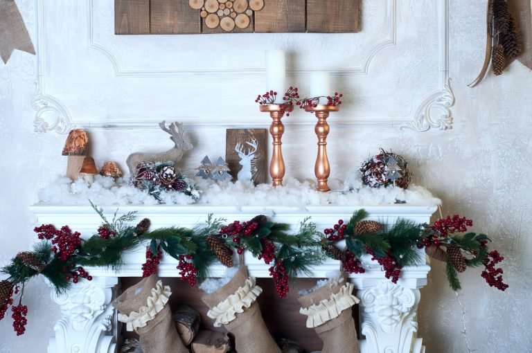 Beautiful fireplace decorated for Christmas