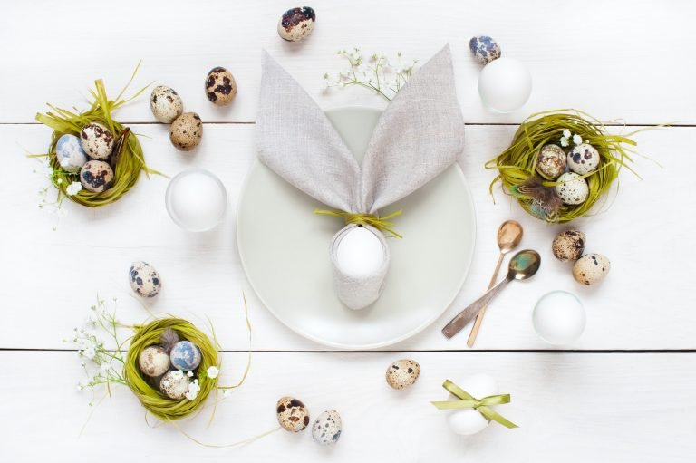 Festive White Easter Table with Decoration