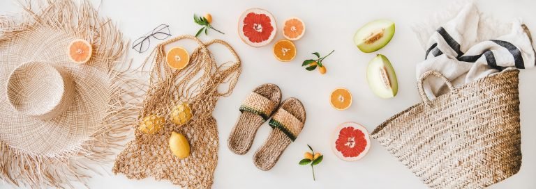 Summer mood layout with feminine accessories and fresh fruits