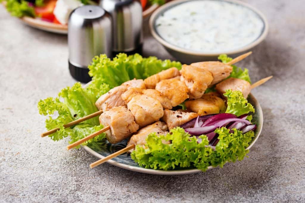 Traditional greek meat skewers souvlaki