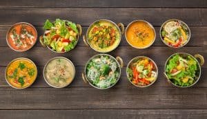 Vegan and vegetarian indian cuisine hot spicy dishes