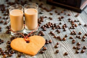Shots of cream liqueur with coffee beans
