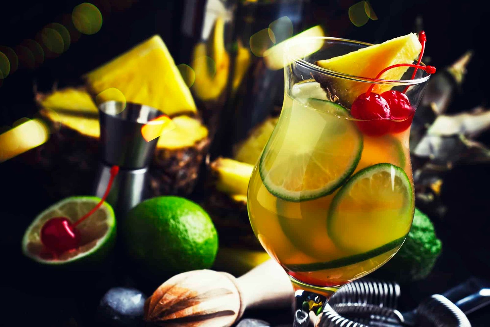 Summer exotic punch cocktail with pineapple juice