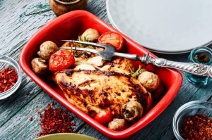 Chicken breasts in baking dish