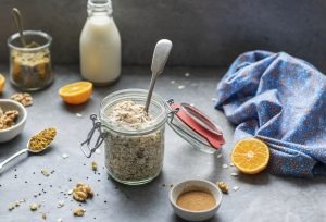 Orange breakfast bowl preparation