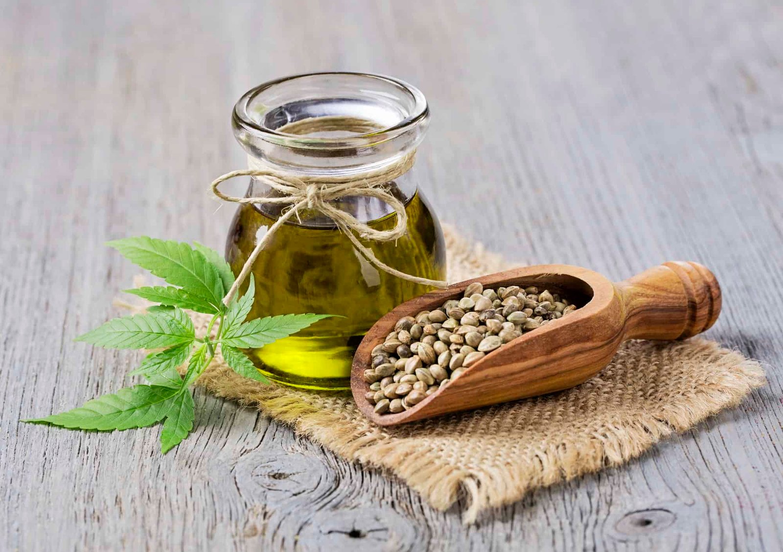 Hemp oil n a glass jar