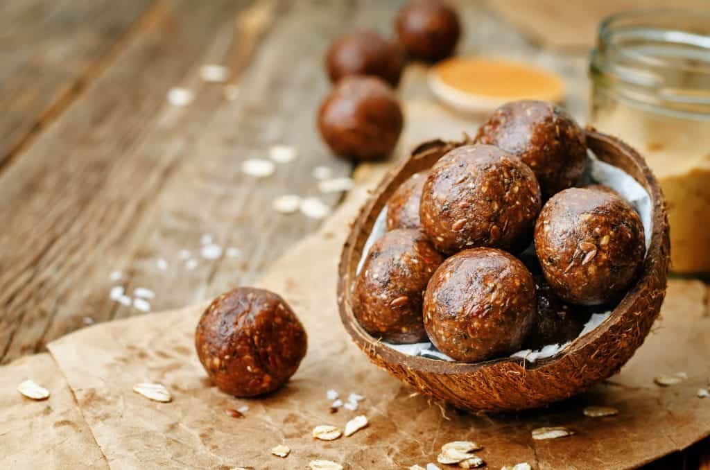 Raw vegan peanut butter oat coconut cacao balls