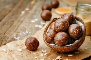 Raw vegan peanut butter oat coconut cacao balls