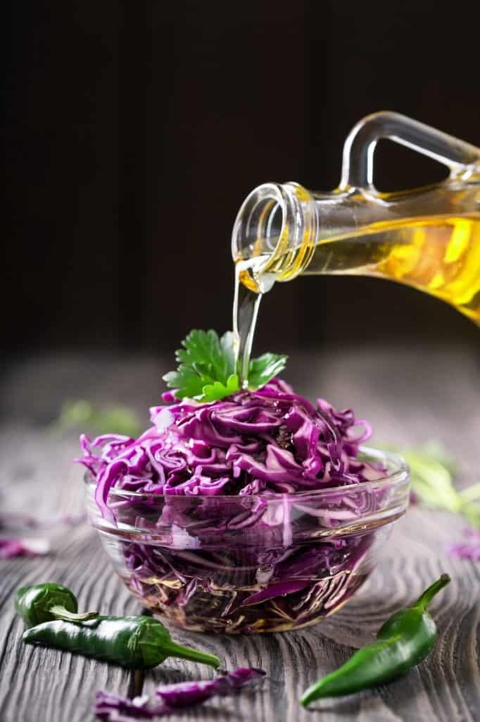 Salad with red cabbage and oil