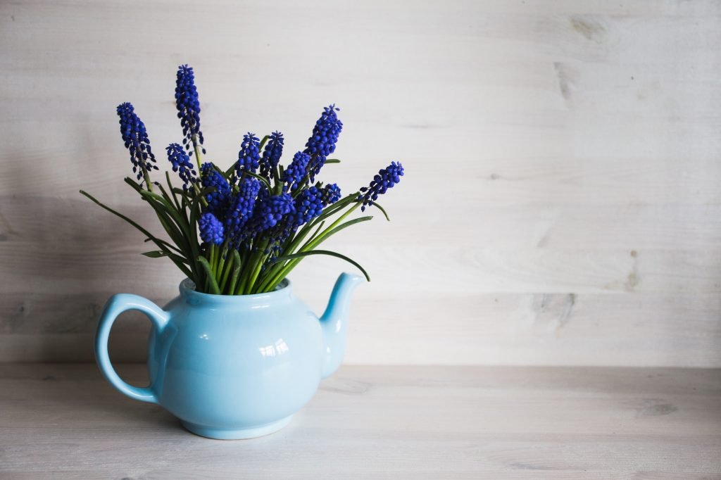 Blue flowers in a vase. Vintage