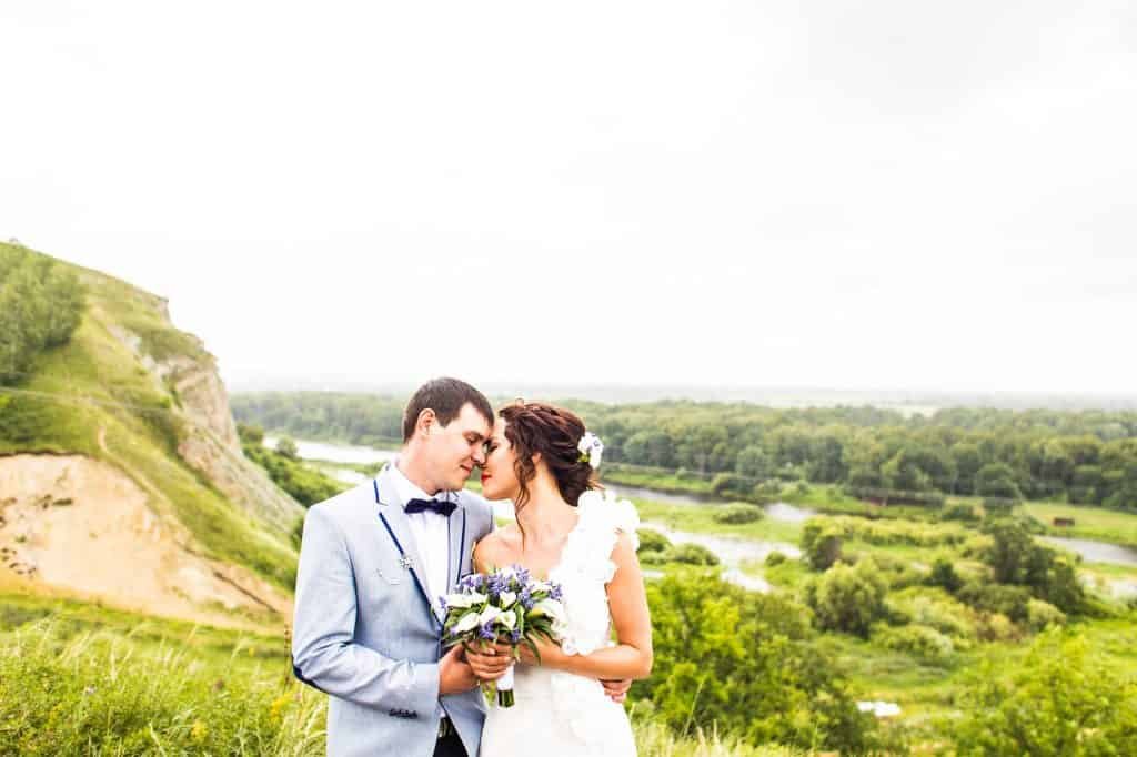 Bride and groom at wedding Day walking Outdoor