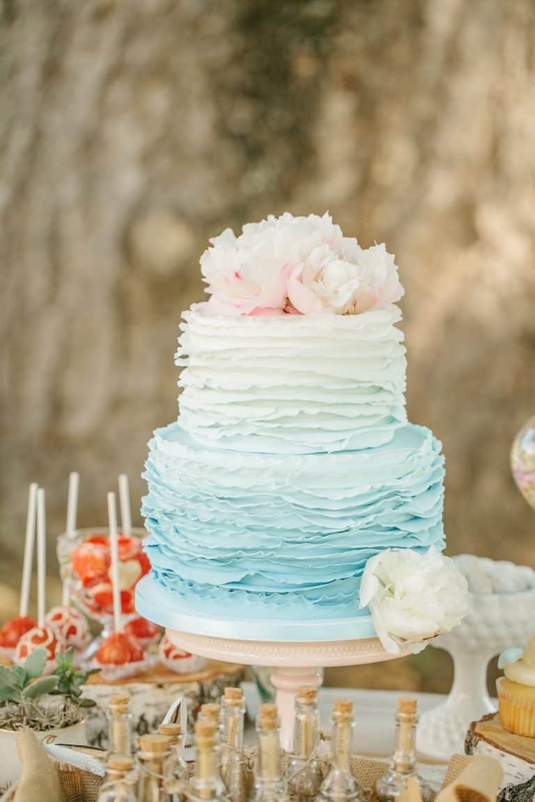 Ombré wedding cake beach themed